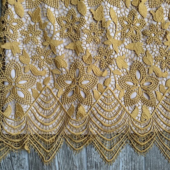 WAYF Dress Womens L Crochet‎ Lace Floral Sleeveless Yellow Flapper Sheer Cottage - Picture 2 of 8
